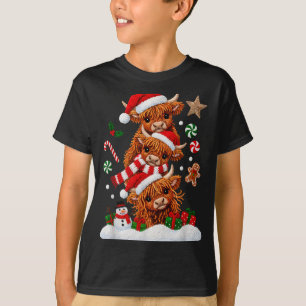 Camiseta Natal Alegre Vaca das Terras Altas do Natal Papai