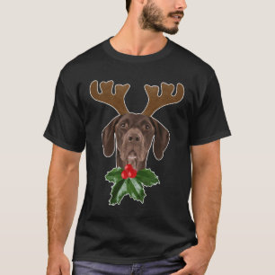 Camiseta Natal alemão dos Antlers do cão do ponteiro de