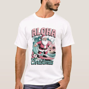 Camiseta Natal Aloha Havaí Papai Noel Surfando Tropical