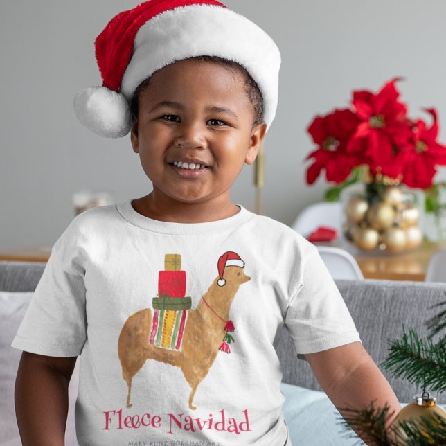 Camiseta Natal Alpaca Fleece Navidad Ilustrada À Mão (This cute kids' Christmas T-shirt features my own hand-drawn alpaca and reads "Fleece Navidad.")