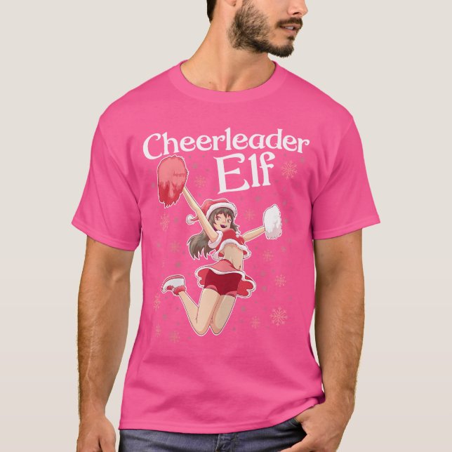 Camiseta Natal animado do Cheerleader Elf Cheerhead (Frente)