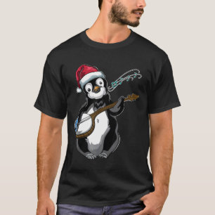 Camiseta Natal Animal Music Guitar Banjo Penguin