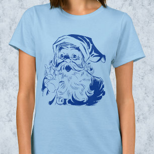 Camiseta Natal Antigo, Alegre Papai Noel Azul Jovial