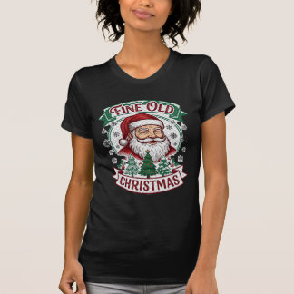 Camiseta Natal Antigo Bom Papai Noel Árvores Flocos de Neve