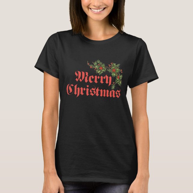 Camiseta Natal Antigo com Azevinho e Frutas Vermelhas (Frente)