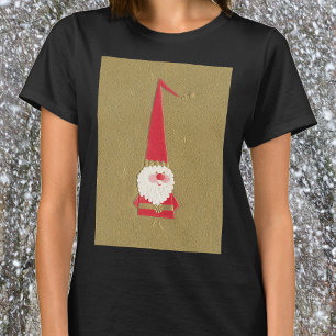 Camiseta Natal Antigo, Gnome do Papai Noel Fofo em Dourado