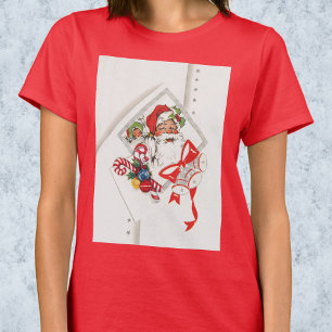 Camiseta Natal Antigo, Papai Noel com Bengalas de Açúcar