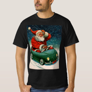 Camiseta Natal Antigo, Papai Noel em um Carro Fofo