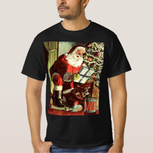 Camiseta Natal Antigo, Papai Noel Retro com Presentes