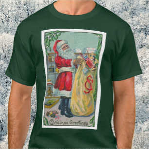 Camiseta Natal Antigo, Papai Noel Vitoriano com Brinquedos