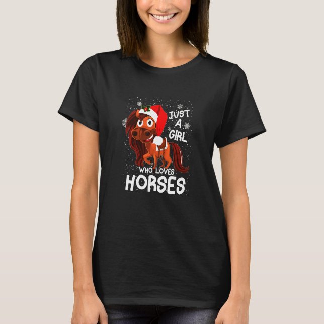 Camiseta Natal Apenas Uma Menina Que Ama Cavalos (Frente)