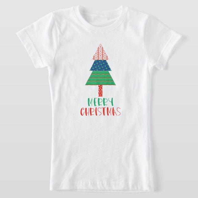 Camiseta Natal Árvore Colorida de Patchwork (Postura )
