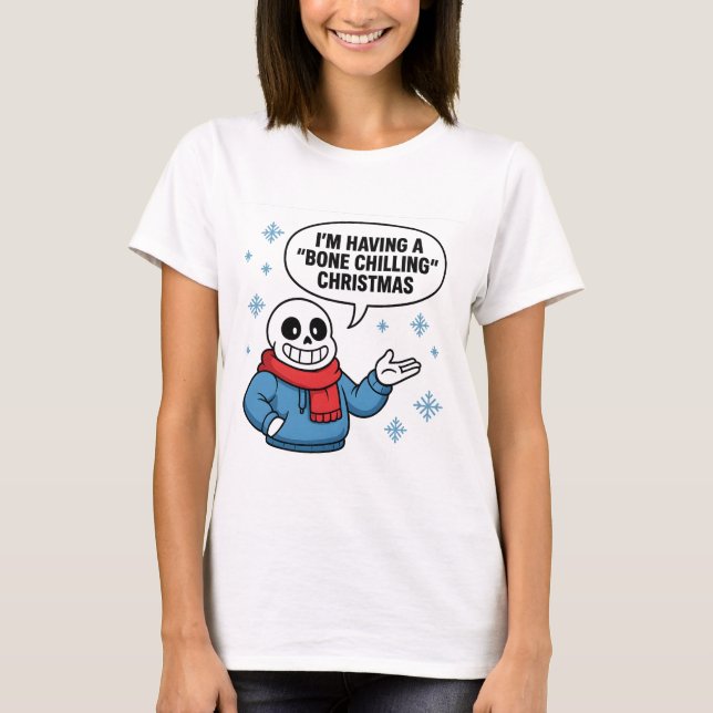 Camiseta Natal Assustadoramente Divertido Esqueleto Férias (Frente)