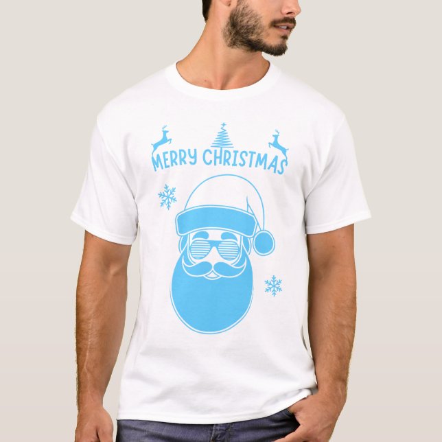 Camiseta Natal Azul e Branco Feliz Natal (Frente)
