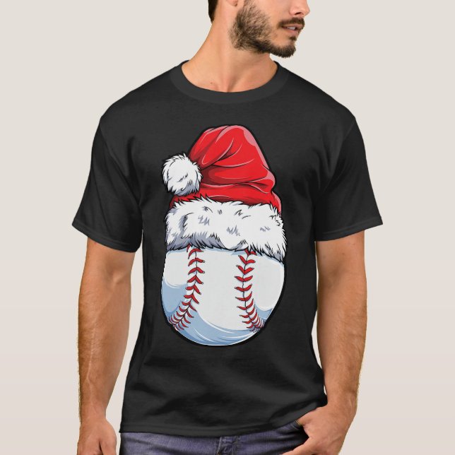 Camiseta Natal Baseball Ball Santa Hat Xmas Boys Catche (Frente)