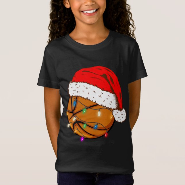 Camiseta Natal Basquete Santa Hat Engraçado Esporte Natal (Frente)