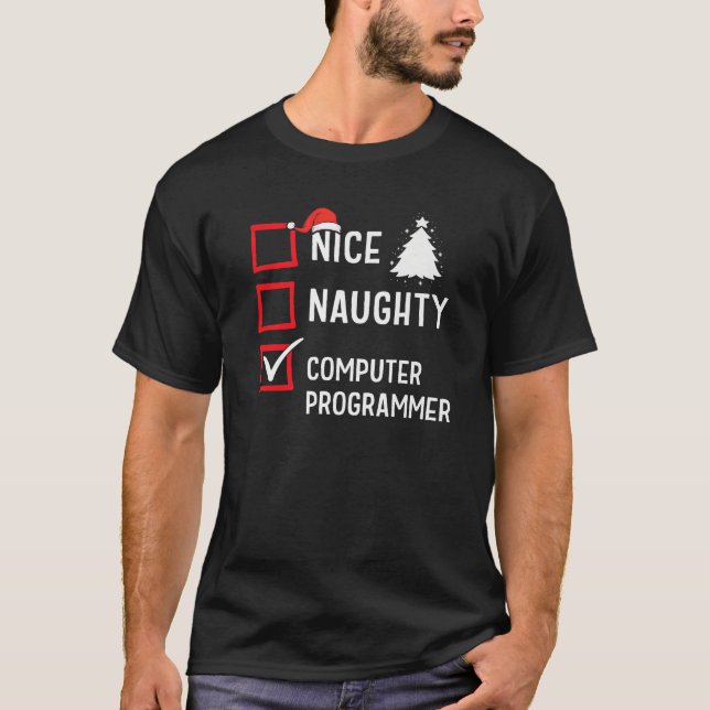 Camiseta Natal Bom Travesso Programador de Computador Feria (Frente)