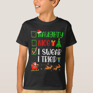 Camiseta Natal Bonito Travesso Juro Que Tentei Divertido Na