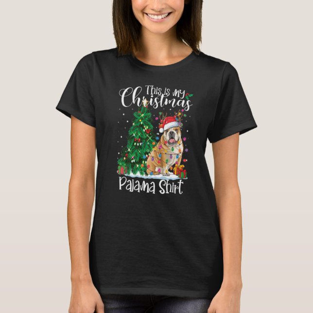 Camiseta Natal - Buldogue Pajama Dog Xmas (Frente)