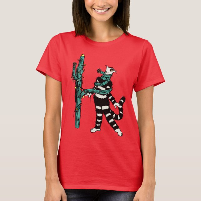 Camiseta Natal Cactus Abraça Gatinho Gatinho Gato (Frente)