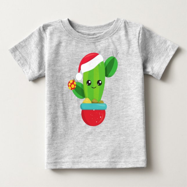 Camiseta Natal Cactus, Santa Hat, Enfeites de natal (Frente)