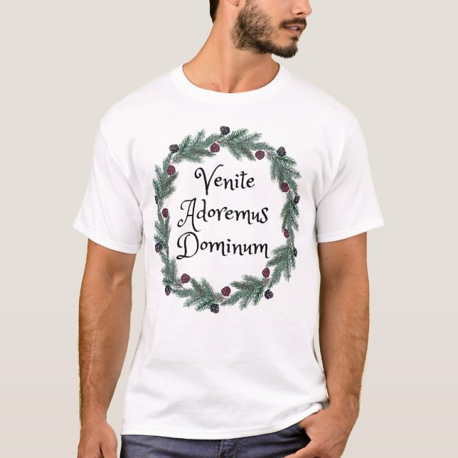 Camiseta Natal Carol Venite Adoremus Dominum Massa Latina (Frente)