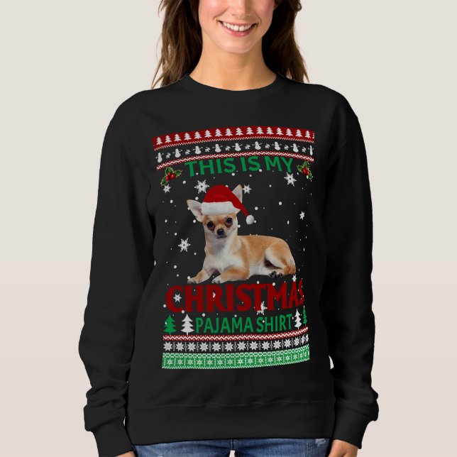 Camiseta Natal Chihuahua Este É O Meu Pajama De Natal (Frente)