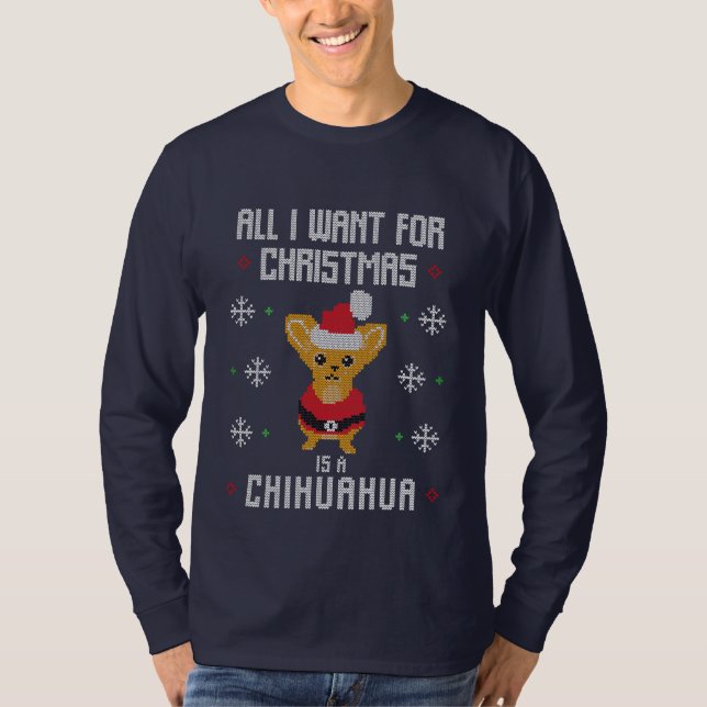 Camiseta Natal Chihuahua Ugly Sweater (Frente)