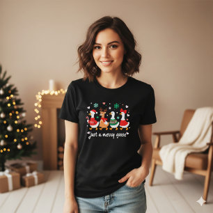 Camiseta Natal Colorido Alegre Ganso Cartoon Branco 