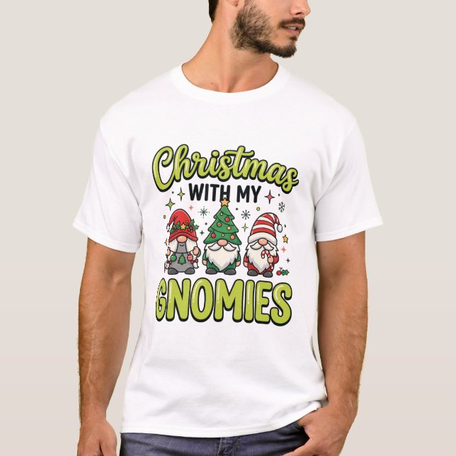 Camiseta Natal Com Meu Design de Gnome Gnomies (Frente)