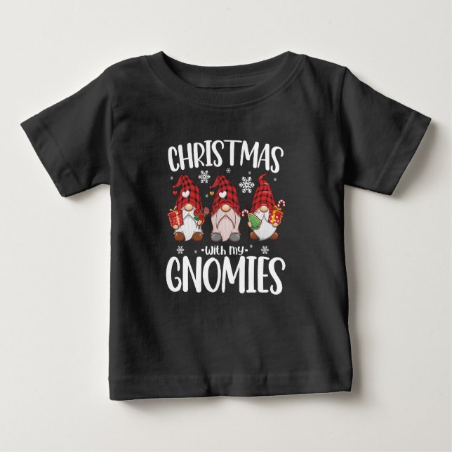 Camiseta Natal Com Meu Gnomos Buffalo Red Xadrez Gnomo (Frente)