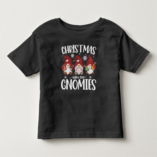 Camiseta Natal Com Meu Gnomos Buffalo Red Xadrez Gnomo (Frente)
