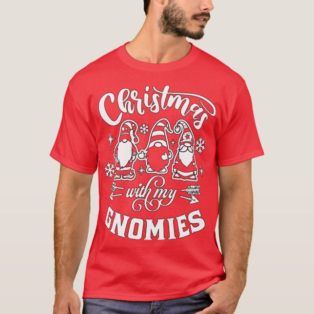 Camiseta Natal com meus gnomos - Natal dos Gnomos Fofos (Frente)
