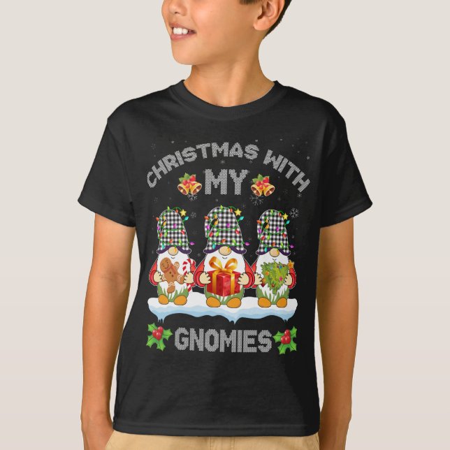 Camiseta Natal Com Minha Família Gnomies Correspondendo A S (Frente)