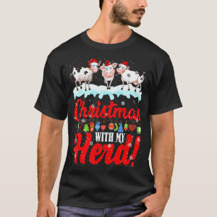 Camiseta Natal Com Minha Manada Luz de Natal Vaca de Natal