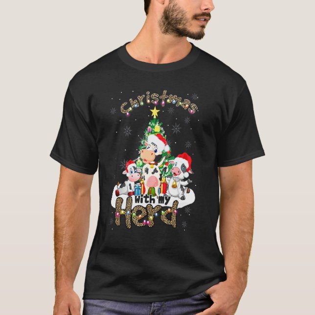 Camiseta Natal Com Minha Manada Vaca Fazendeiro Leopardo (Frente)