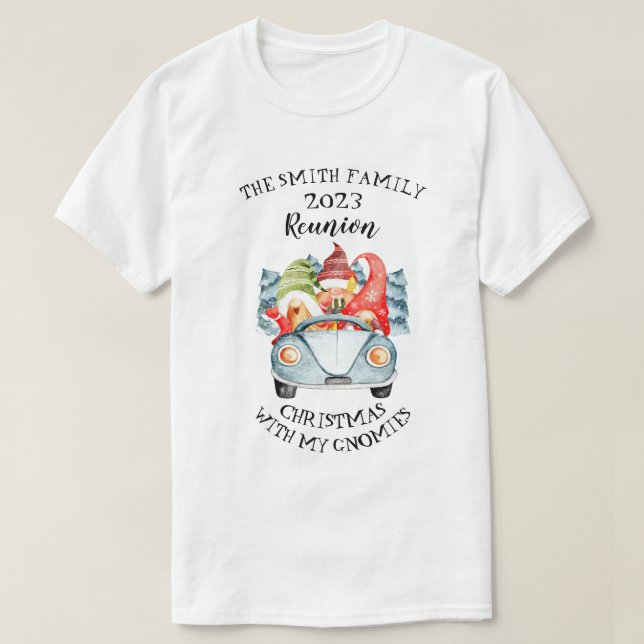 Camiseta Natal Com Minha Reunião De Natal Da Família Gnomos (Frente do Design)