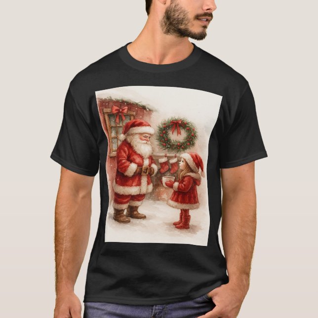 Camiseta Natal com Papai Noel e Menina (Frente)