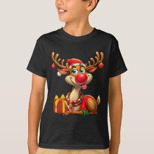 Camiseta Natal Com Rena Cute Presente Divertido Xmas Long
