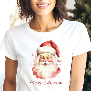 Camiseta Natal com rosto de Papai Noel em aquarela retrô vi