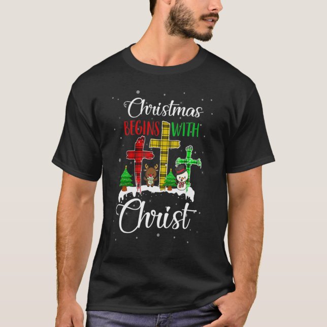 Camiseta Natal Começa Com Boneco de Neve Cristão Cro (Frente)
