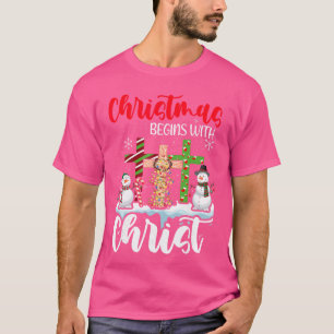 Camiseta Natal Começa Com Cristo Boneco de Neve Cruz Cristã