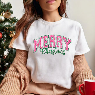 Camiseta Natal cor-de-rosa com texto retrorreflector com es