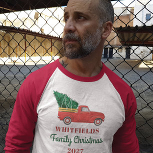 Camiseta Natal Correspondência Família Férias Caminhão Verm