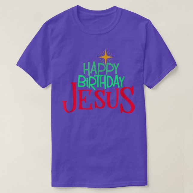Camiseta Natal Cristão FELIZ ANIVERSÁRIO Mulheres JESUS Hom (Frente do Design)