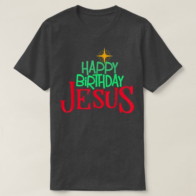 Camiseta Natal Cristão FELIZ ANIVERSÁRIO Mulheres JESUS Hom (Frente do Design)