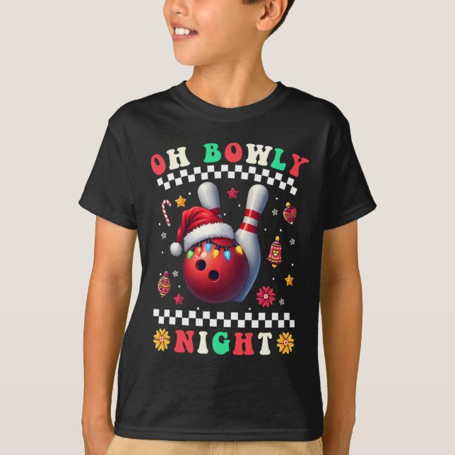 Camiseta Natal da boliche Oh Bowly Night Santa Hat Christm (Frente)