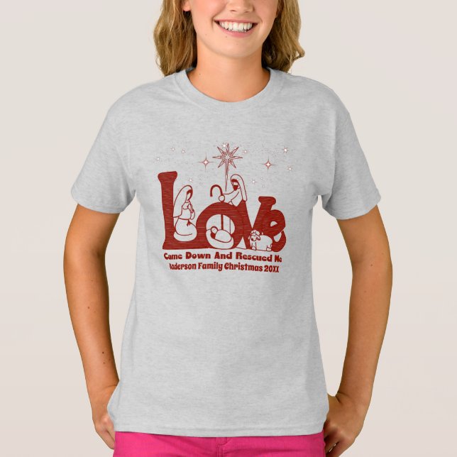 Camiseta Natal da Família Cristã Personalizada (Frente)