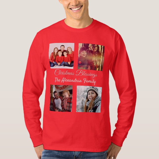 Camiseta Natal da Família de Colagem de Fotos do Script Mod (Frente)