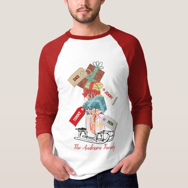Camiseta Natal da família de trenós moderna de inverno (Frente)